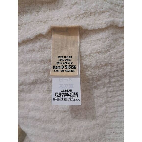 Ll bean womens large BOUCLE TEDDY sweater Ivory wool nylon mock neck teddy - Picture 6 of 7